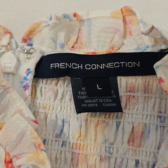 FRENCH CONNECTION Camille Verona Crepe Smocked Minidress in Summer White Large. - Picture 8 of 10